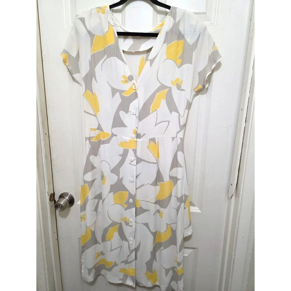 VTG Katie Women's 80S Y2K Floral Button-Down Back‎ Midi Dress Ruffle Hem Size 10